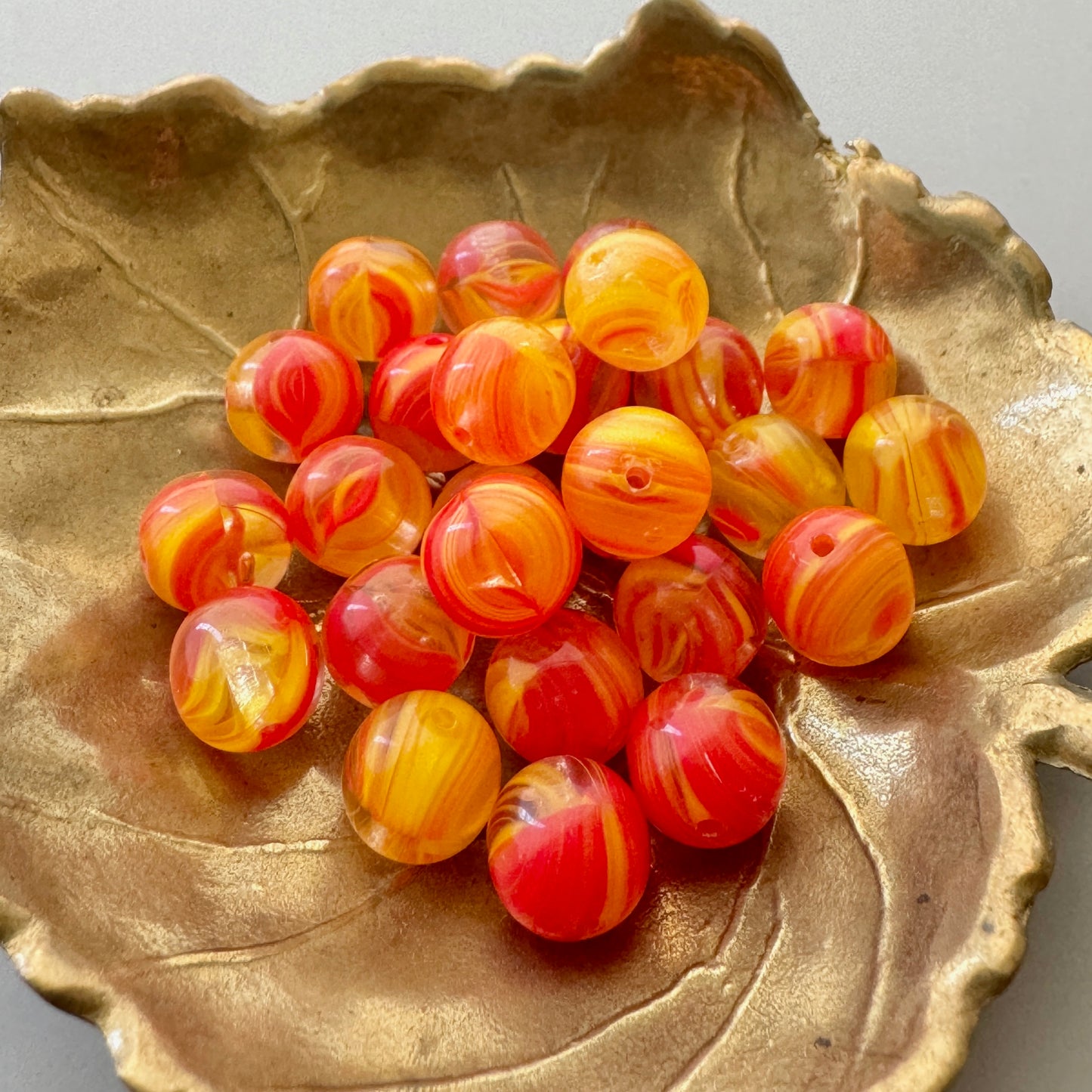 Czech Glass Beads Orange/Yellow Marble Round 8mm【4pcs】