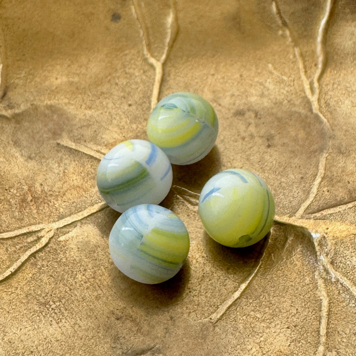 Czech Glass Beads Blue/Yellow Marble Round 7mm【4pcs or 10pcs】