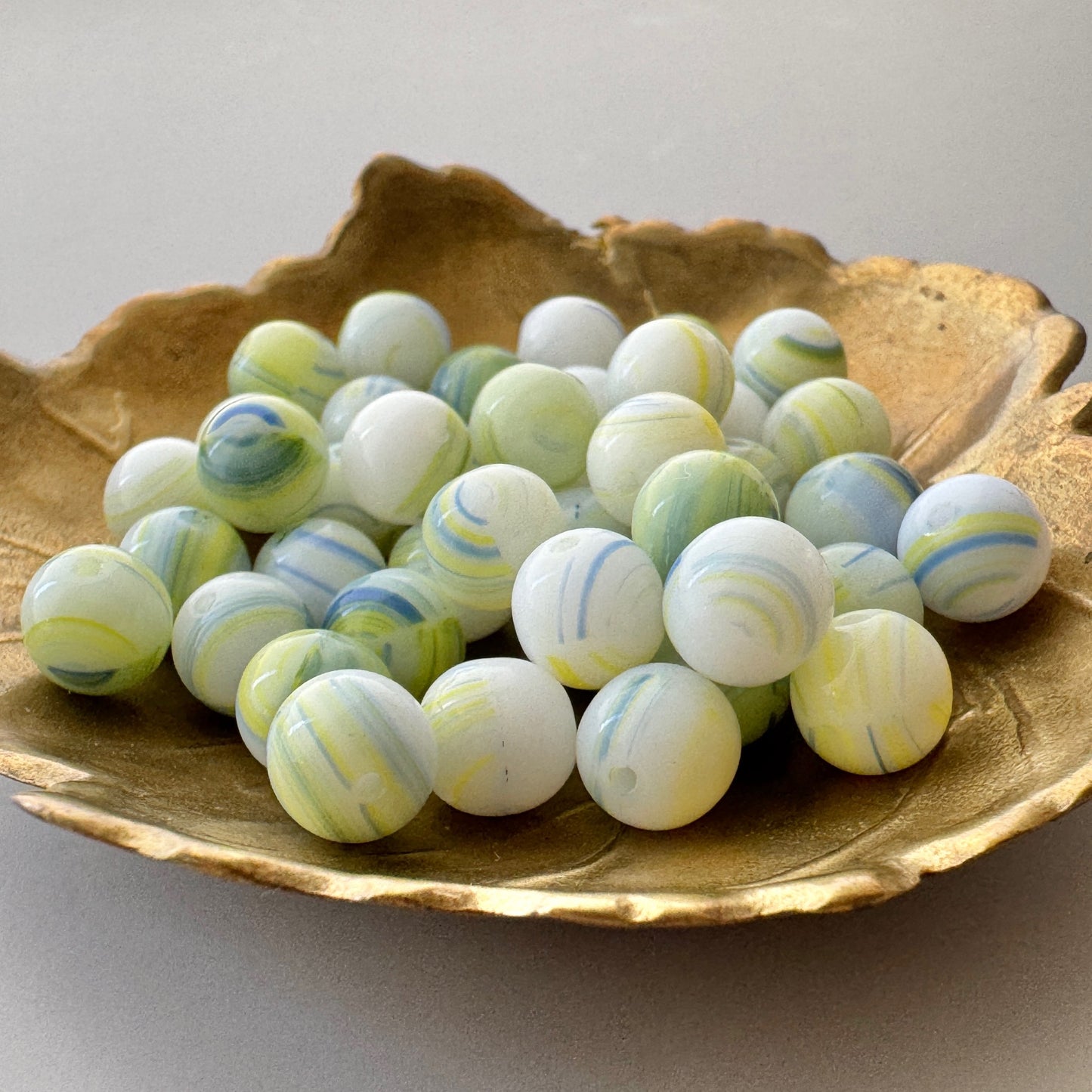 Czech Glass Beads Blue/Yellow Marble Round 7mm【4pcs or 10pcs】