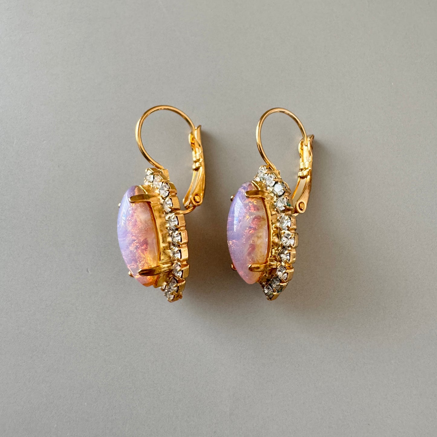 Vintage Fire Opal Glass Pierced Earrings