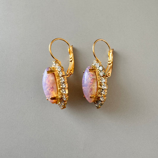 Vintage Fire Opal Glass Pierced Earrings