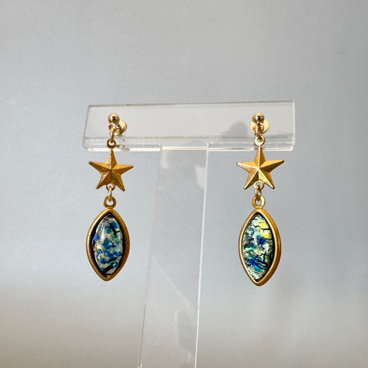 Vintage Fire Opal Glass Pierced Earrings