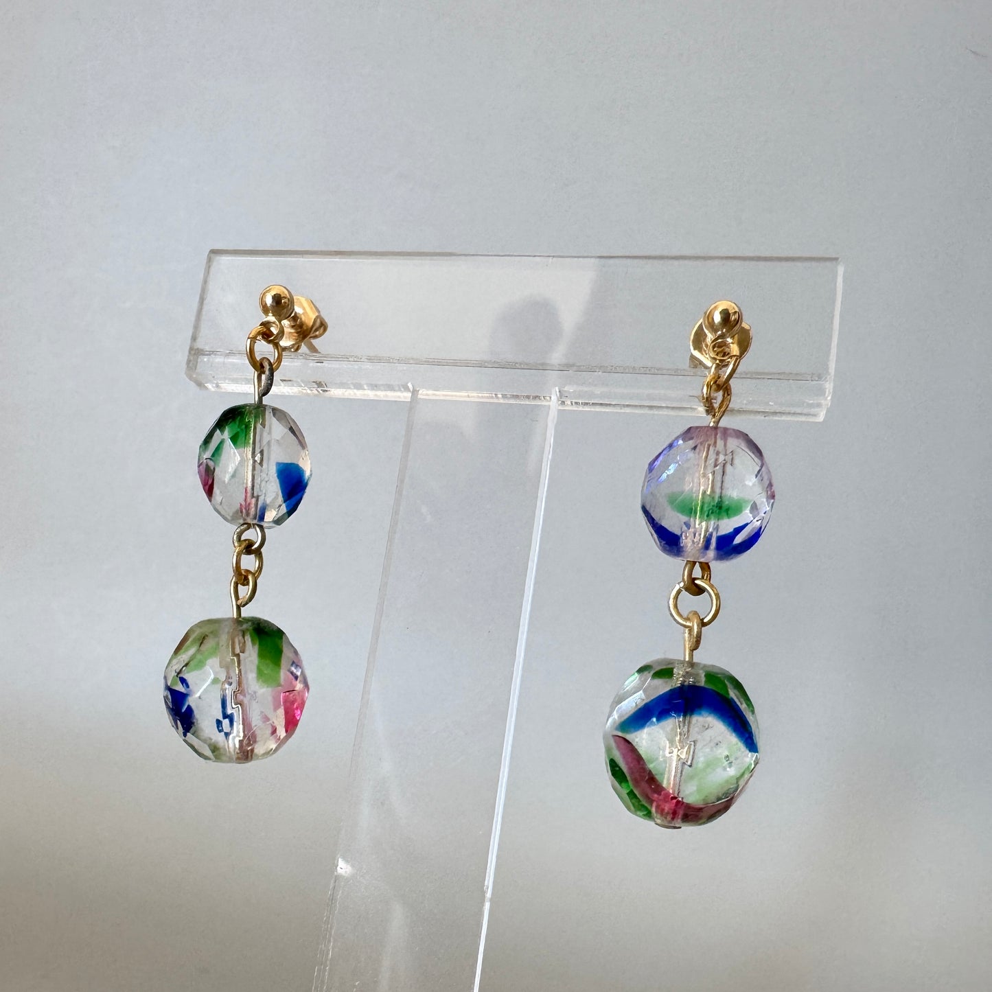 Czech Iris Beads Pierced Earrings