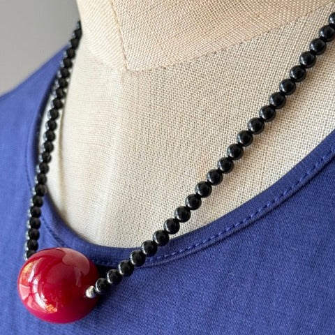 【Made in Japan 】AKADAMA  Retro Red/Black Choker Necklace 16.14 inch