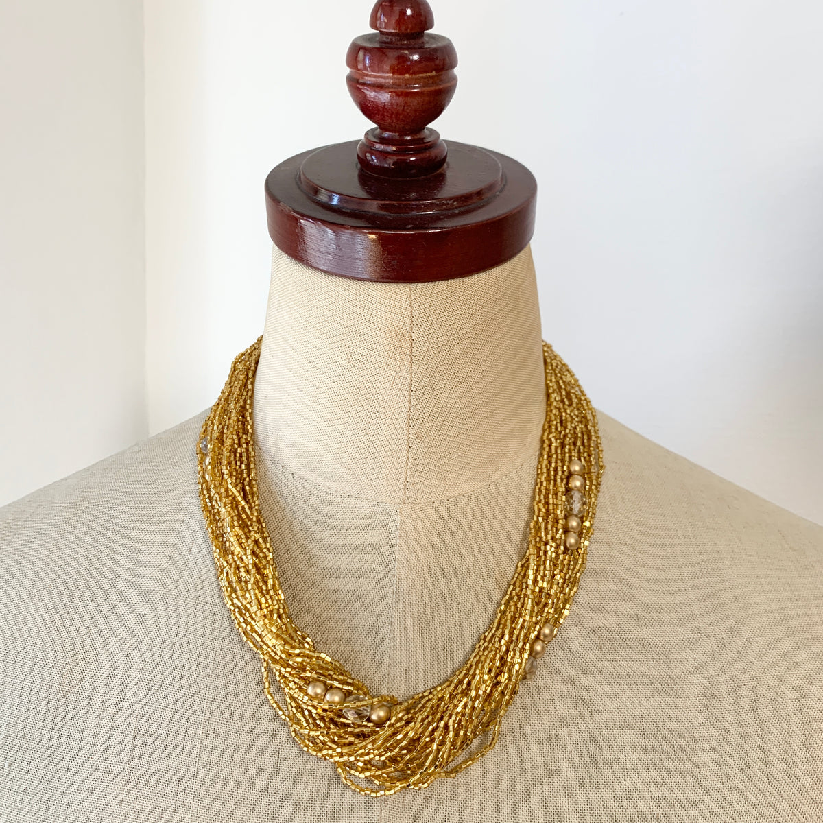 Preciosa Glass Multi Strand Necklace Gold