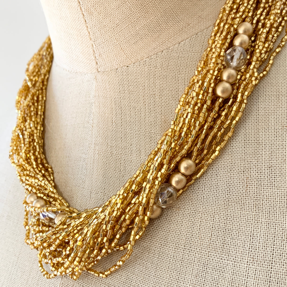 Preciosa Glass Multi Strand Necklace Gold