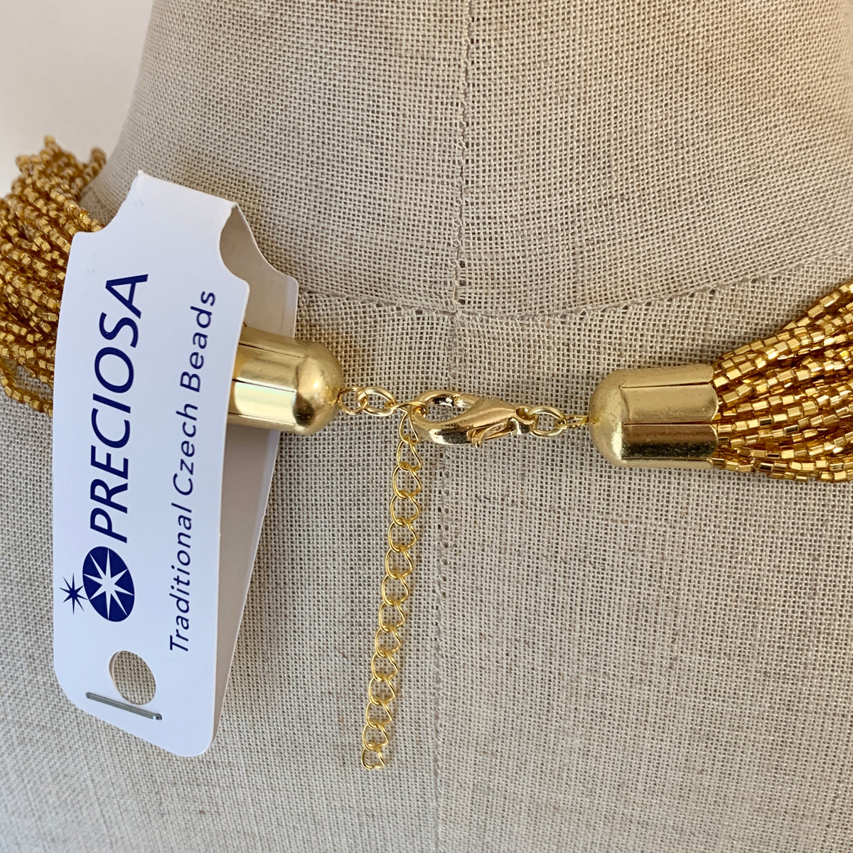 Preciosa Glass Multi Strand Necklace Gold