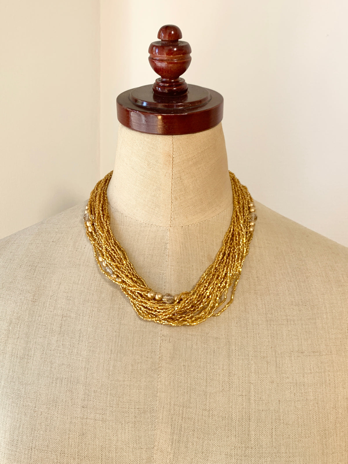 Preciosa Glass Multi Strand Necklace Gold
