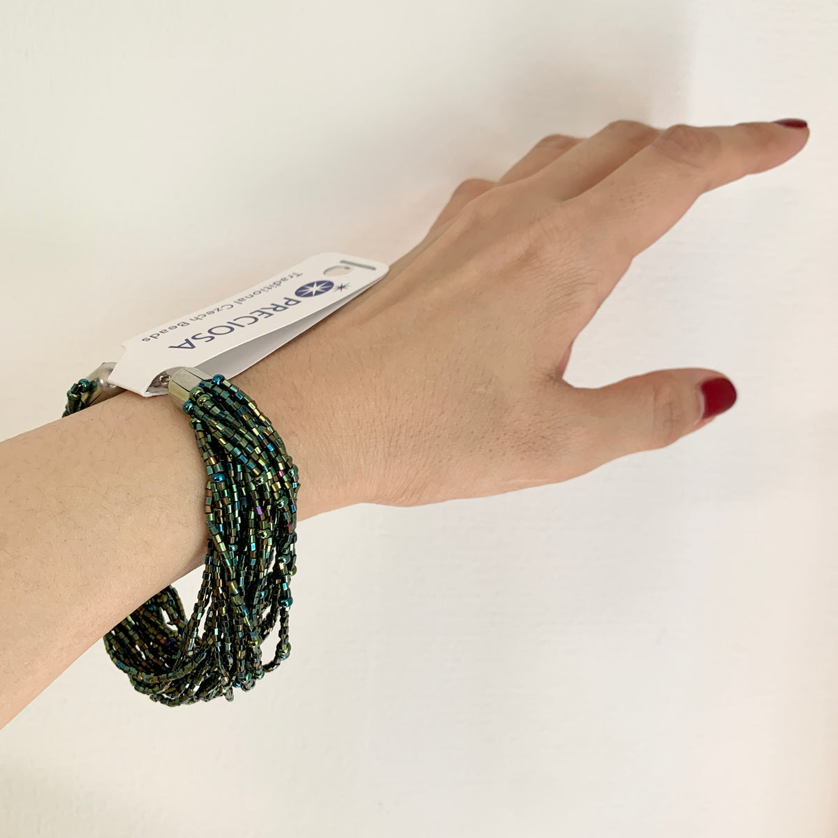 Preciosa Glass Multi Strand Bracelet Green