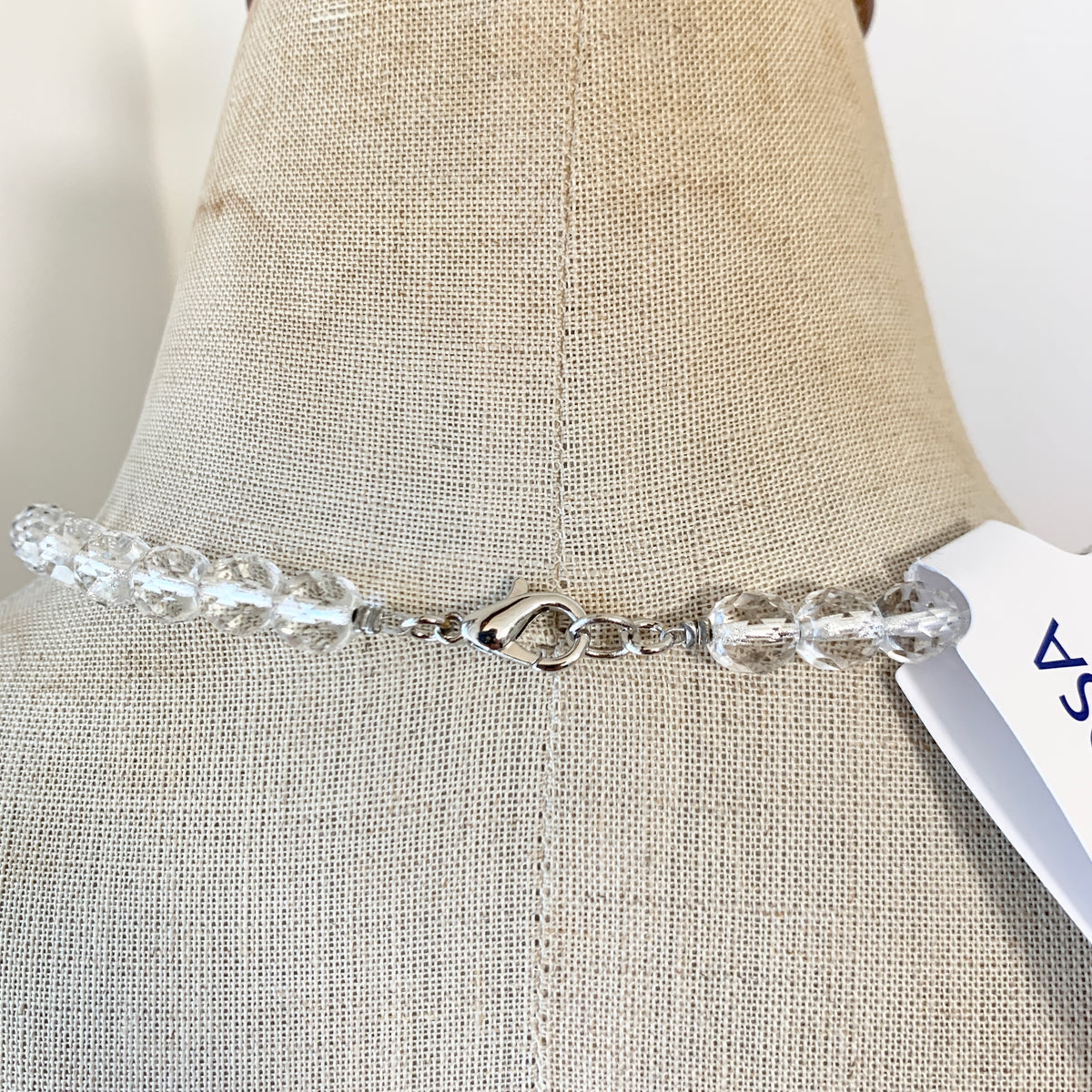 Preciosa Glass Long Multi Strand Necklace Silver/Clear