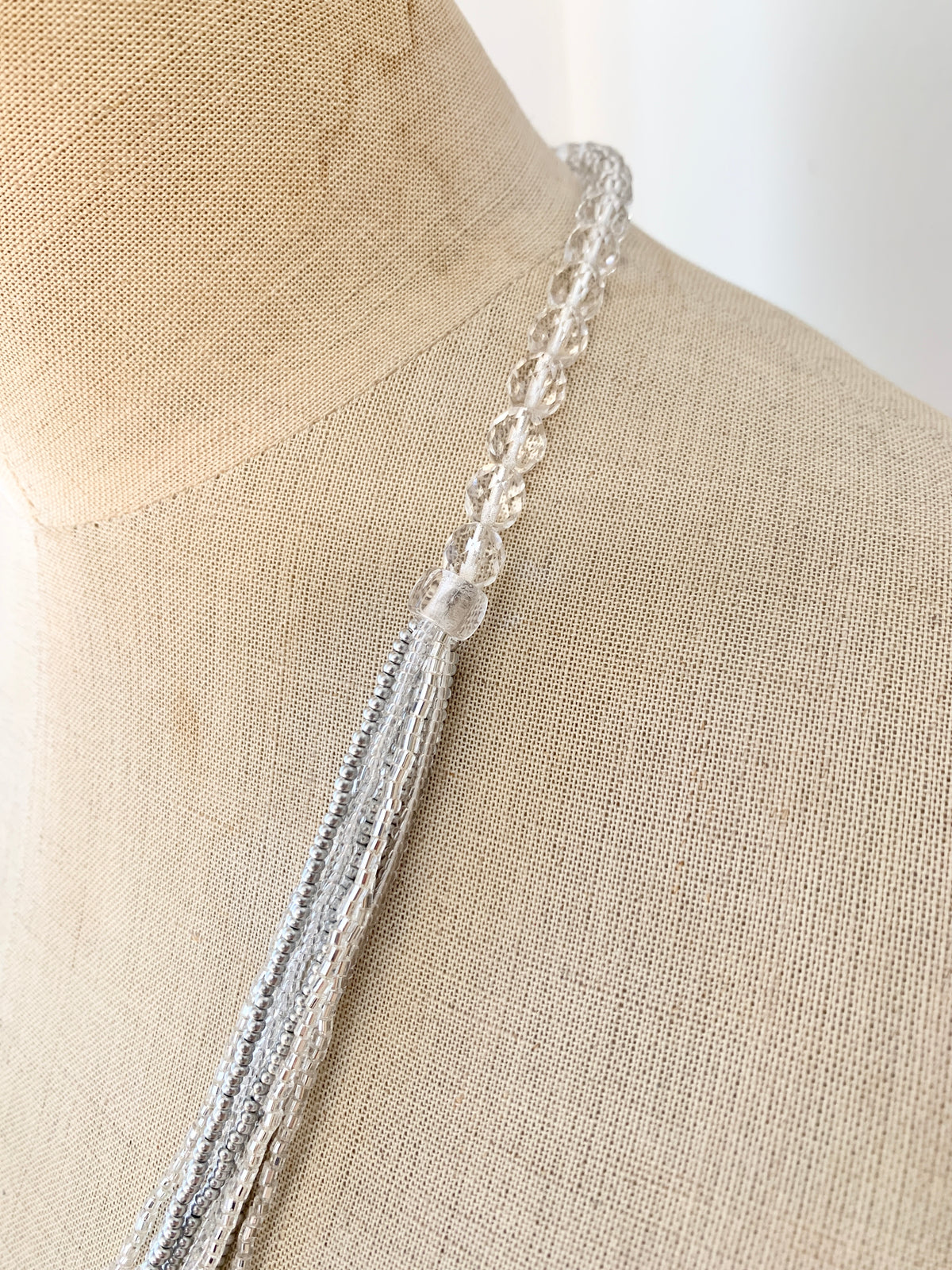 Preciosa Glass Long Multi Strand Necklace Silver/Clear