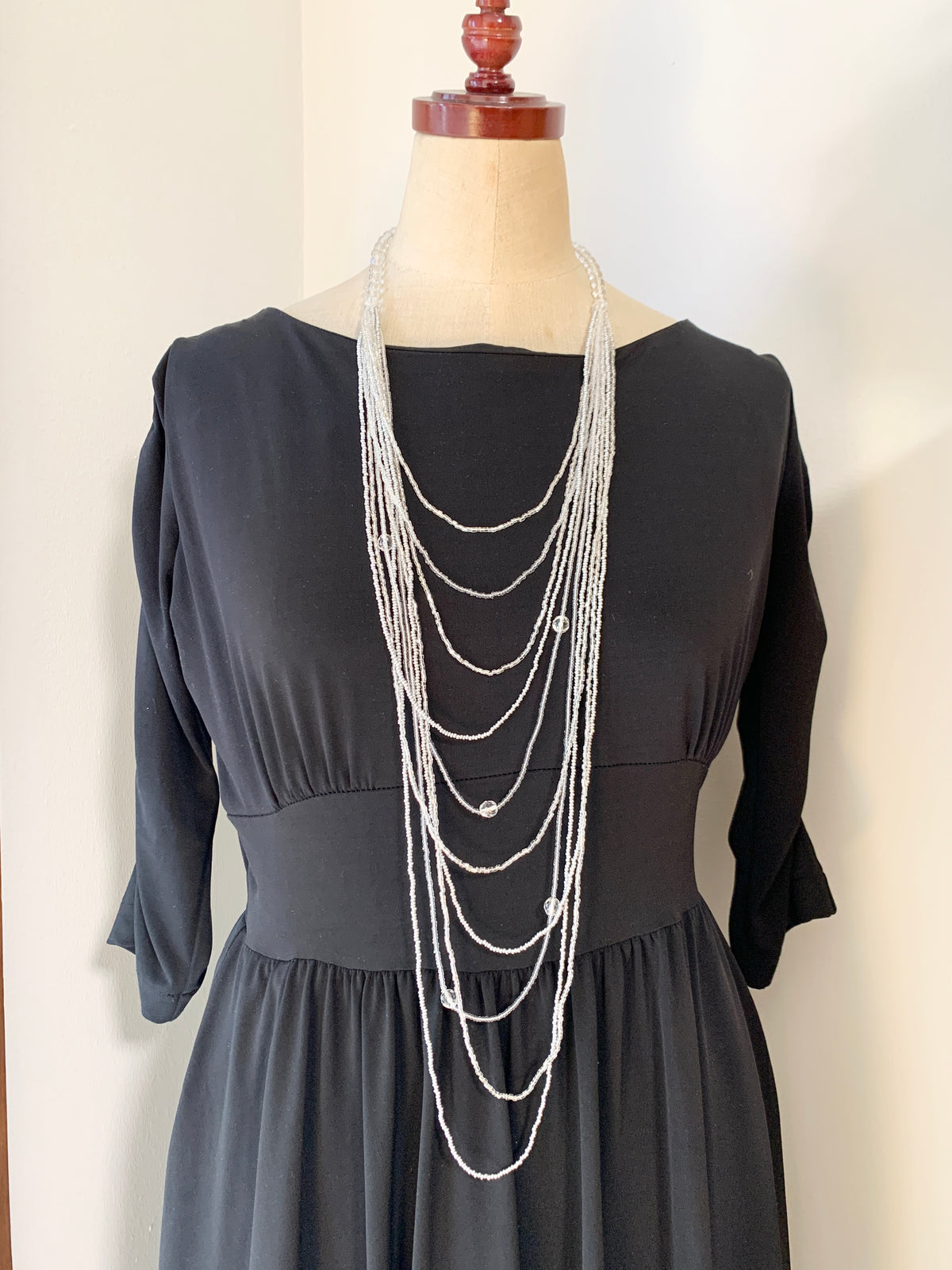 Preciosa Glass Long Multi Strand Necklace Silver/Clear