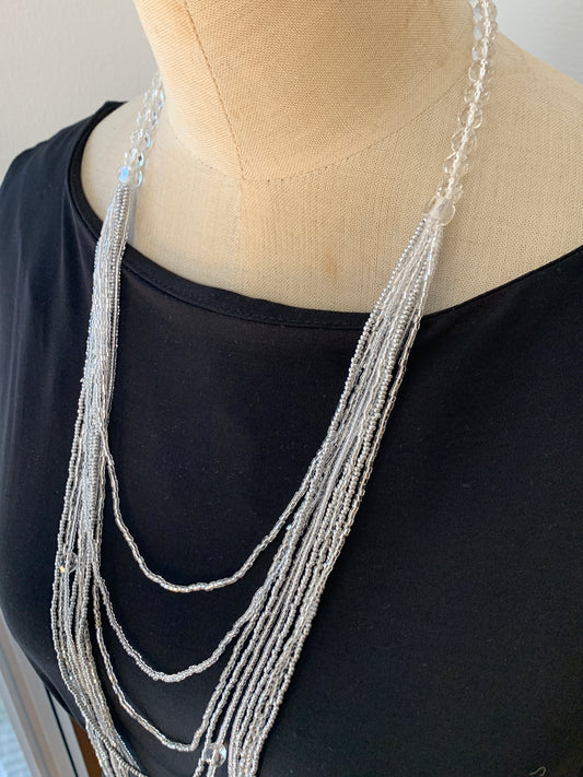 Preciosa Glass Long Multi Strand Necklace Silver/Clear