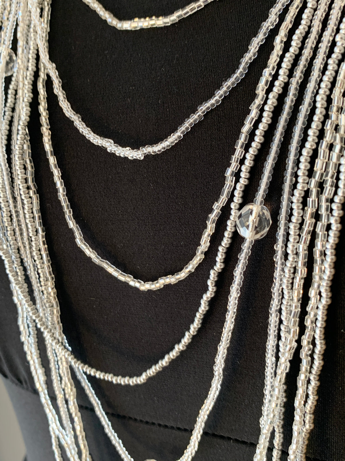 Preciosa Glass Long Multi Strand Necklace Silver/Clear