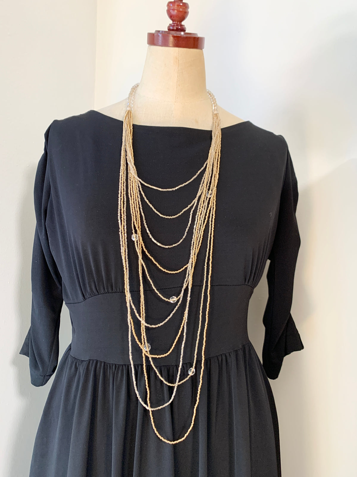 Preciosa Glass Long Multi Strand Necklace Gold/Clear