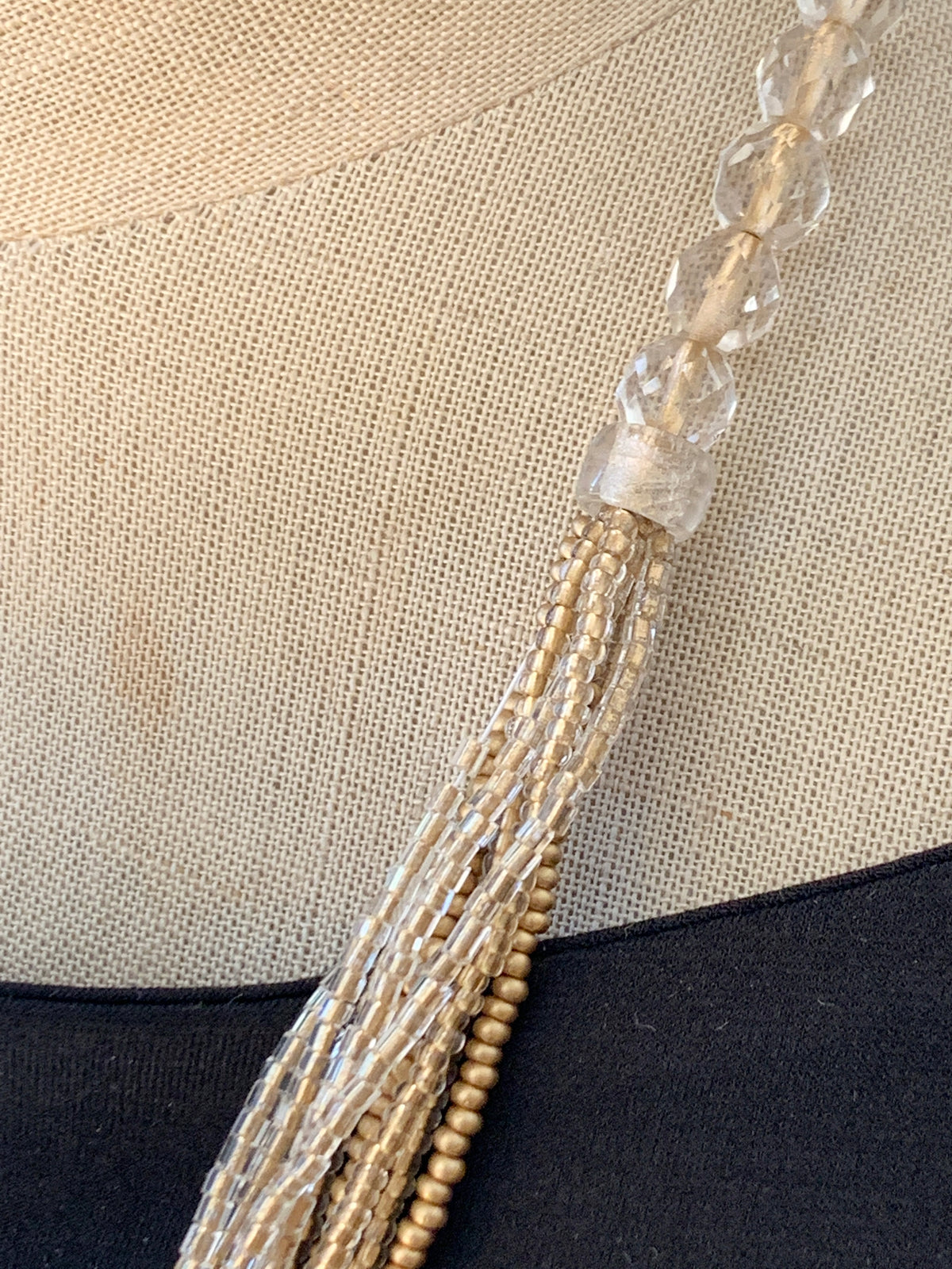 Preciosa Glass Long Multi Strand Necklace Gold/Clear