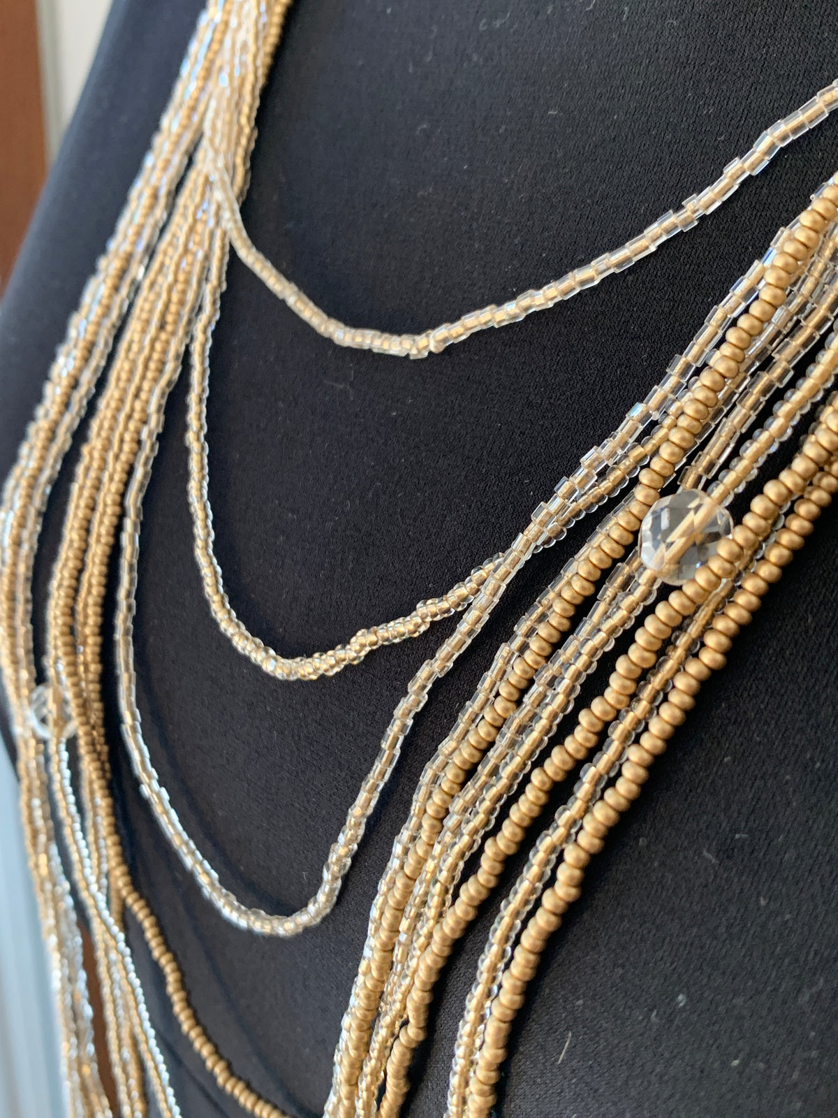 Preciosa Glass Long Multi Strand Necklace Gold/Clear