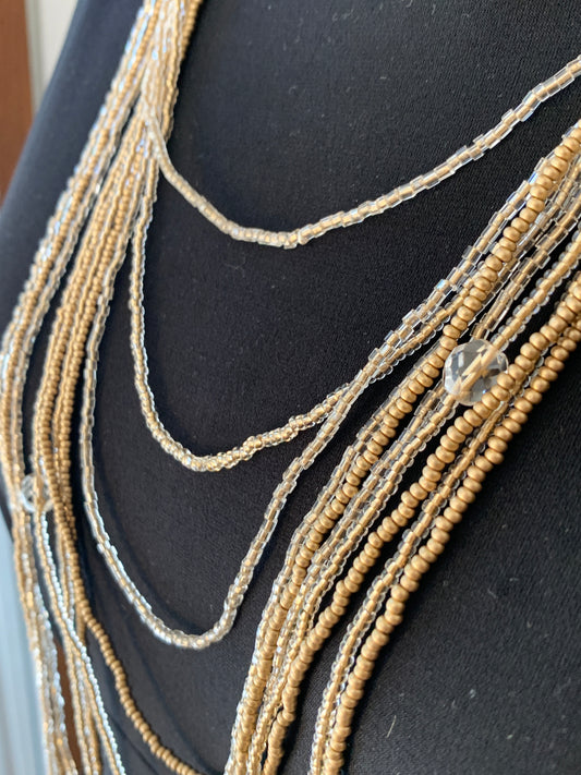 Preciosa Glass Long Multi Strand Necklace Gold/Clear