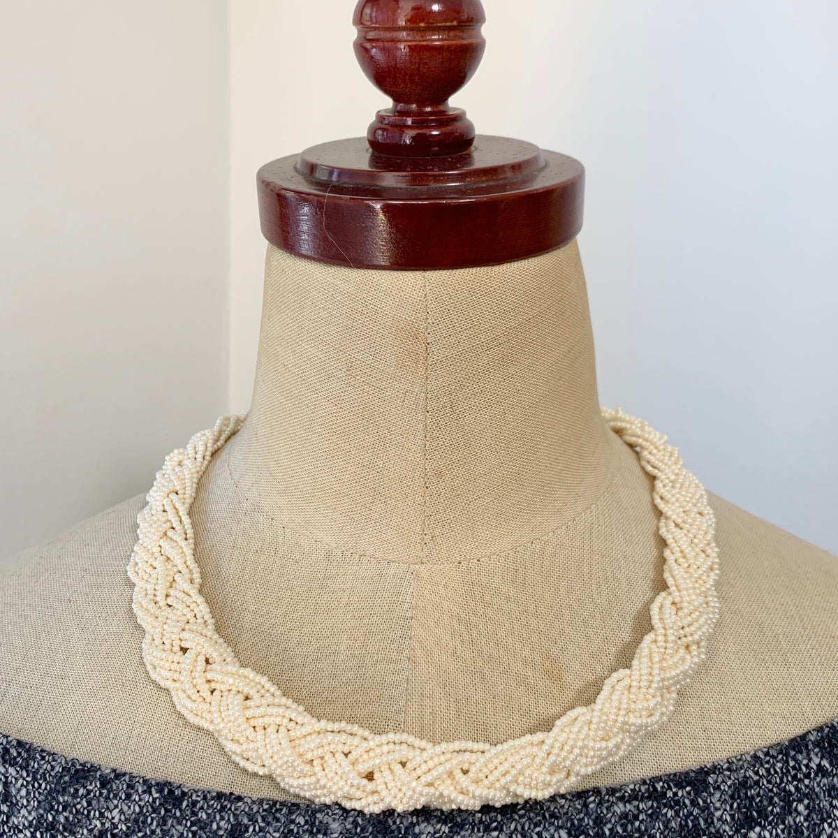 Preciosa Glass Braided Necklace Ivory