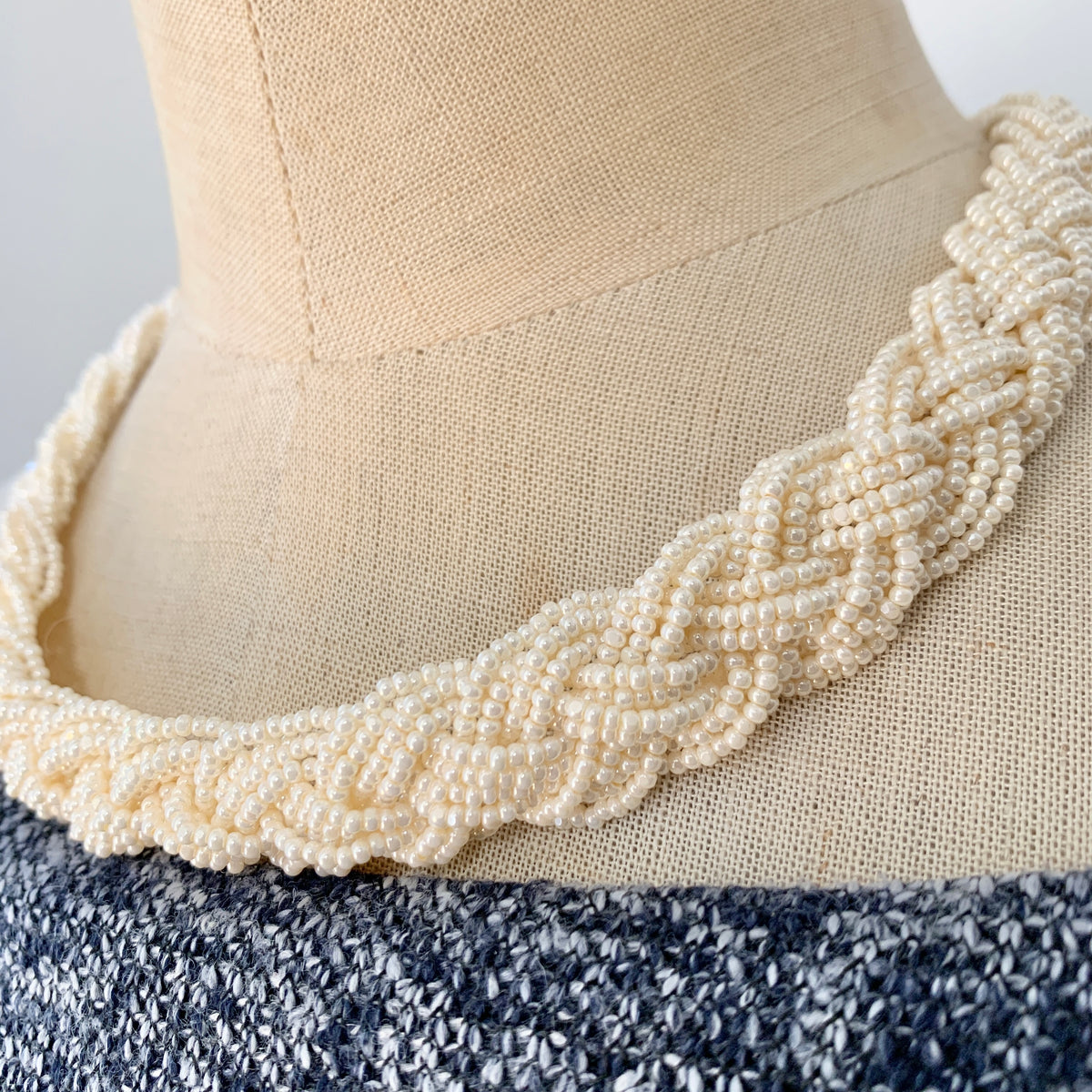 Preciosa Glass Braided Necklace Ivory