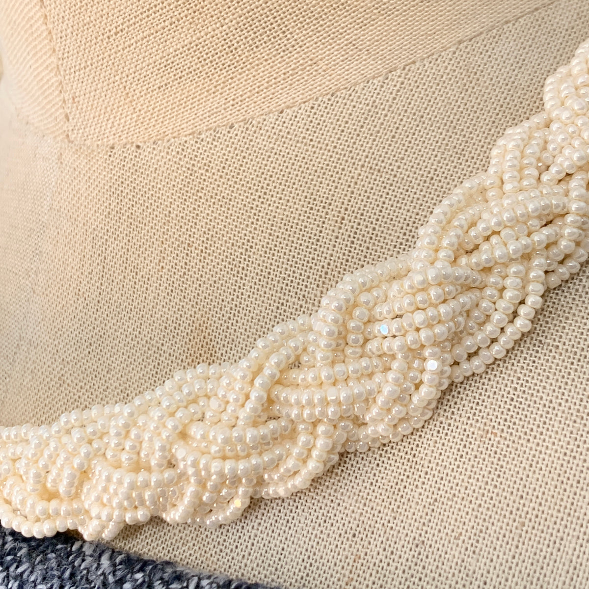 Preciosa Glass Braided Necklace Ivory