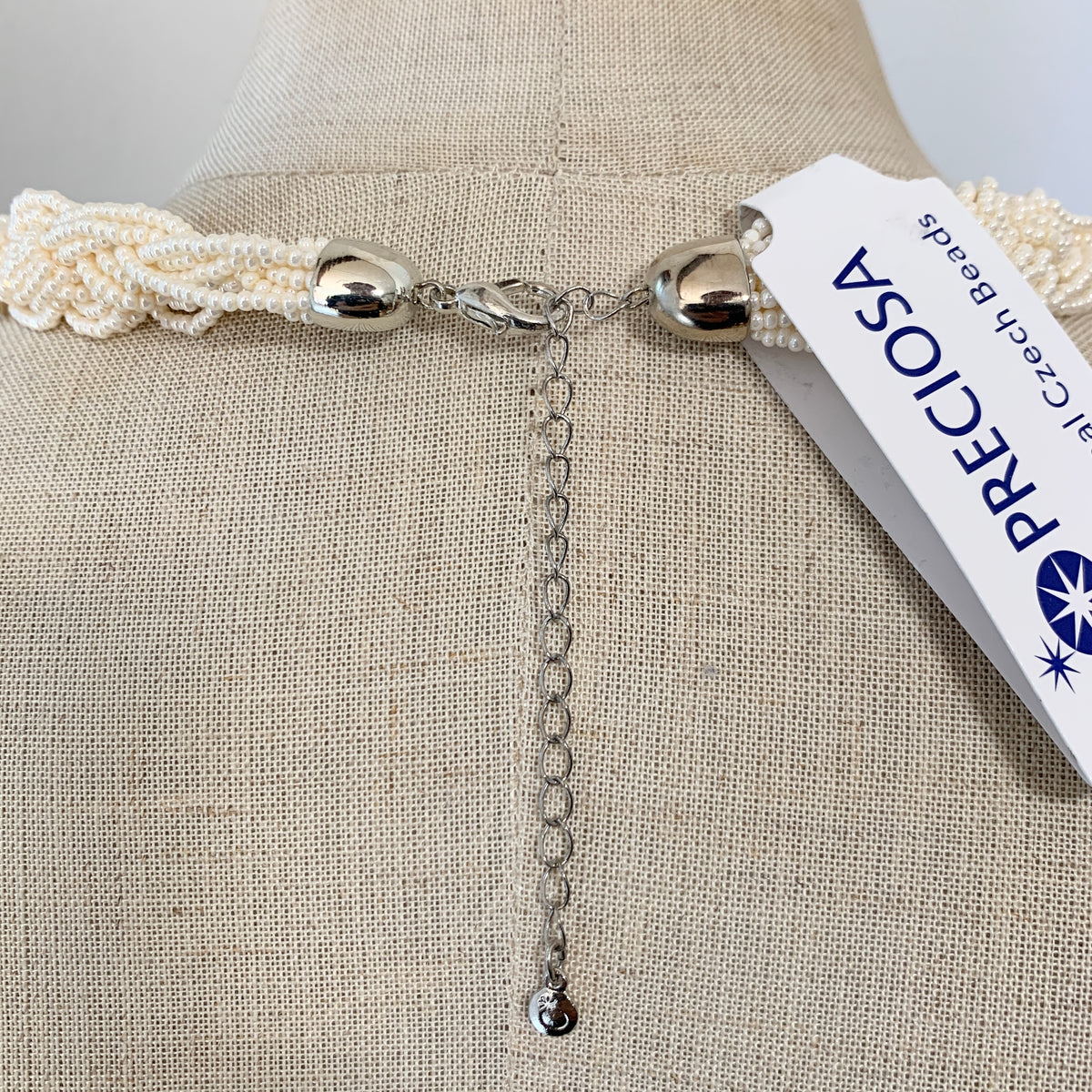 Preciosa Glass Braided Necklace Ivory