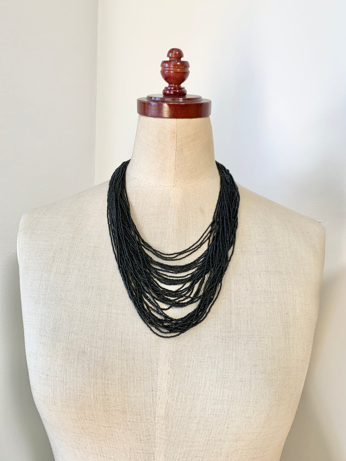 Preciosa Glass Multi Strand Necklace Black