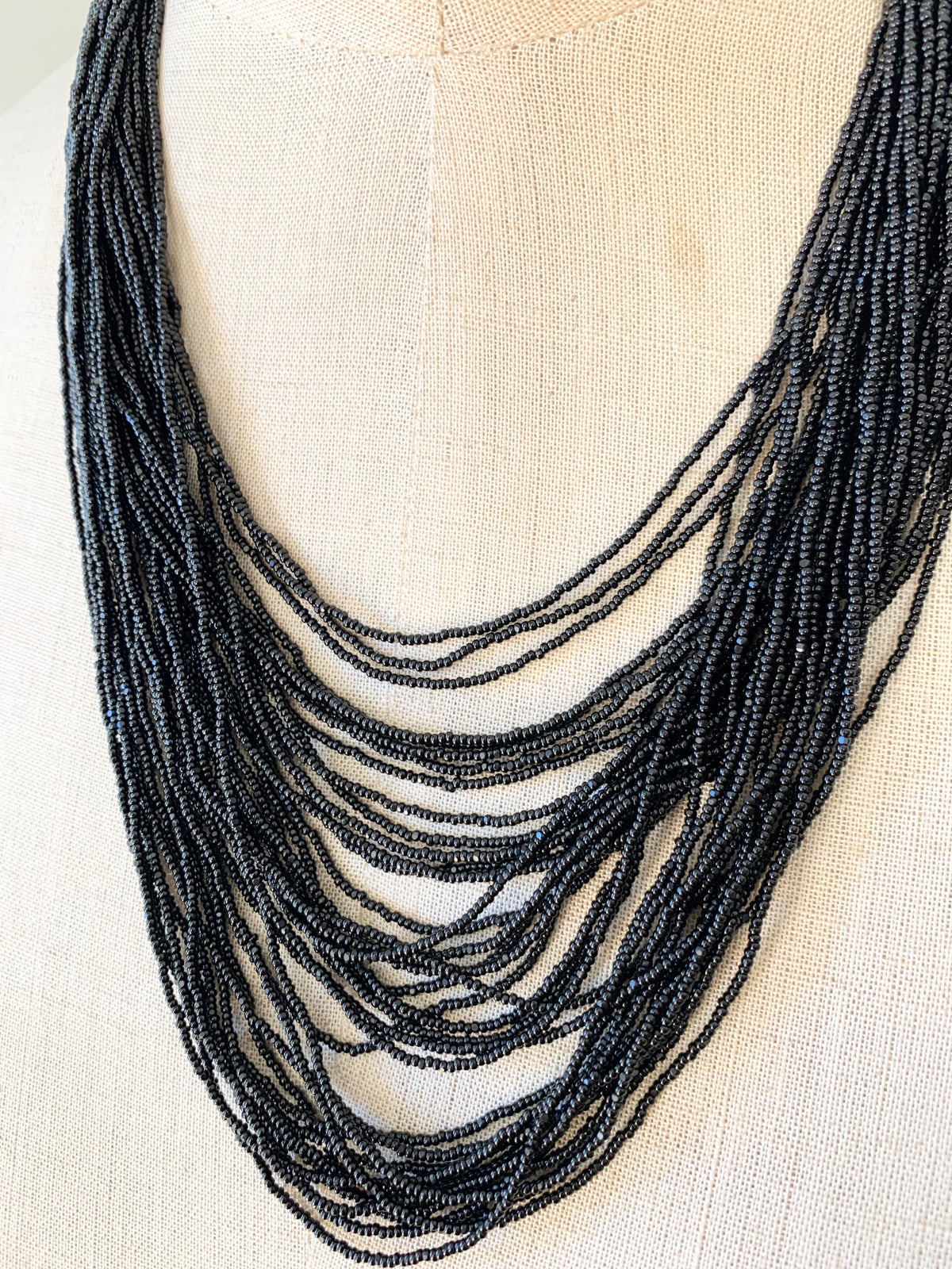 Preciosa Glass Multi Strand Necklace Black