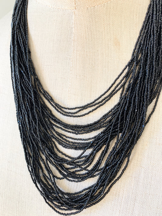 Preciosa Glass Multi Strand Necklace Black