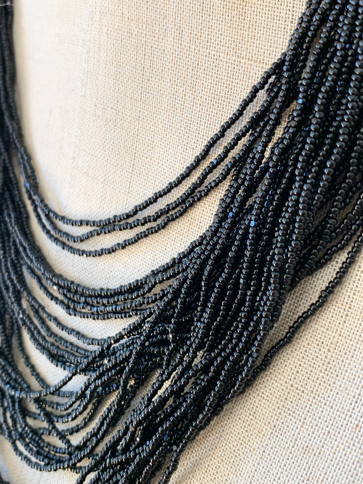 Preciosa Glass Multi Strand Necklace Black