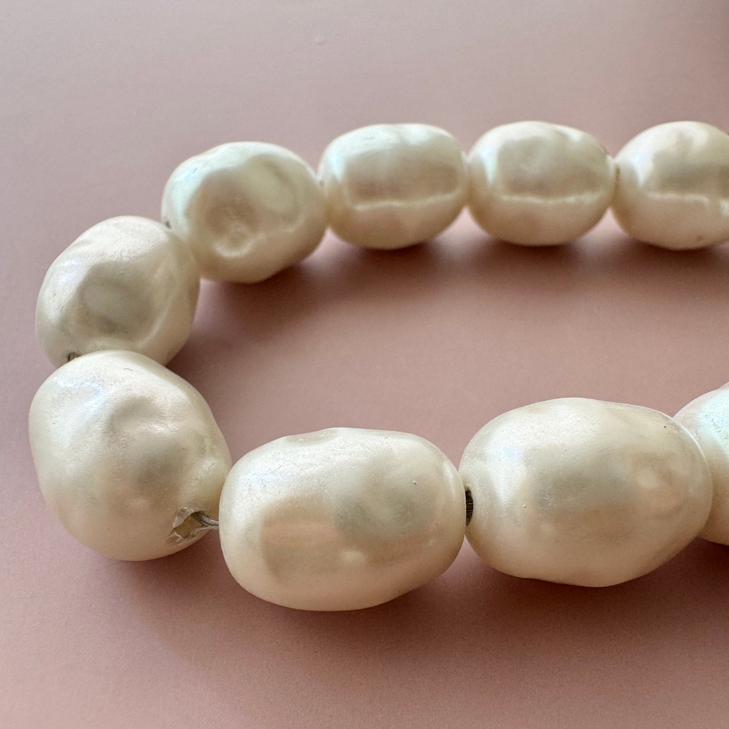 Japan Vintage Glass Baroque Pearl Oval White 13x10mm【1strand】