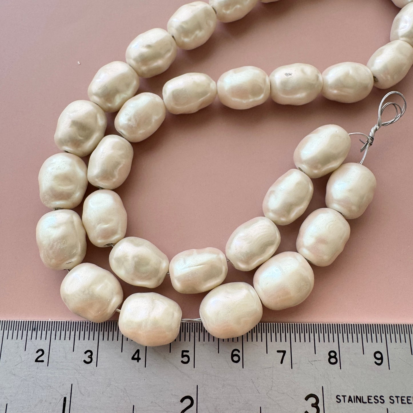 Japan Vintage Glass Baroque Pearl Oval White 13x10mm【1strand】