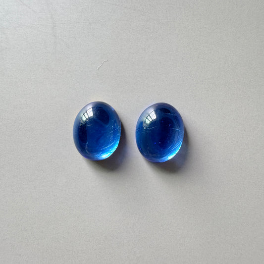 Czech Vintage Glass Cabochon Sapphire 10×8mm 【2 pcs】