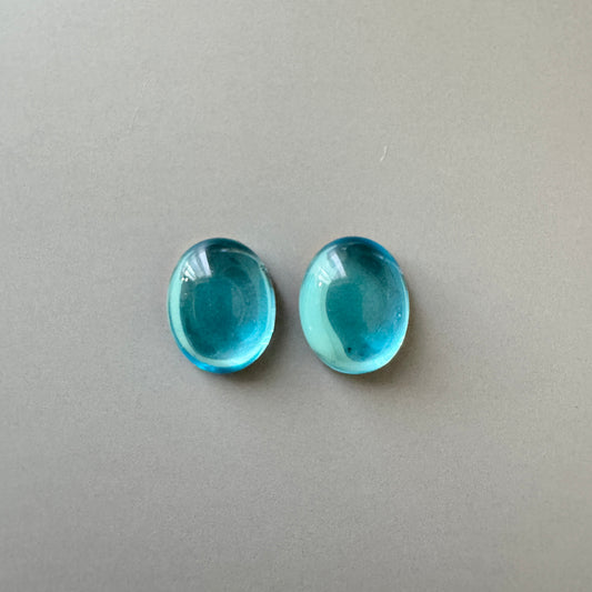 Czech Vintage Glass Cabochon Aqua 10×8mm 【2 pcs】