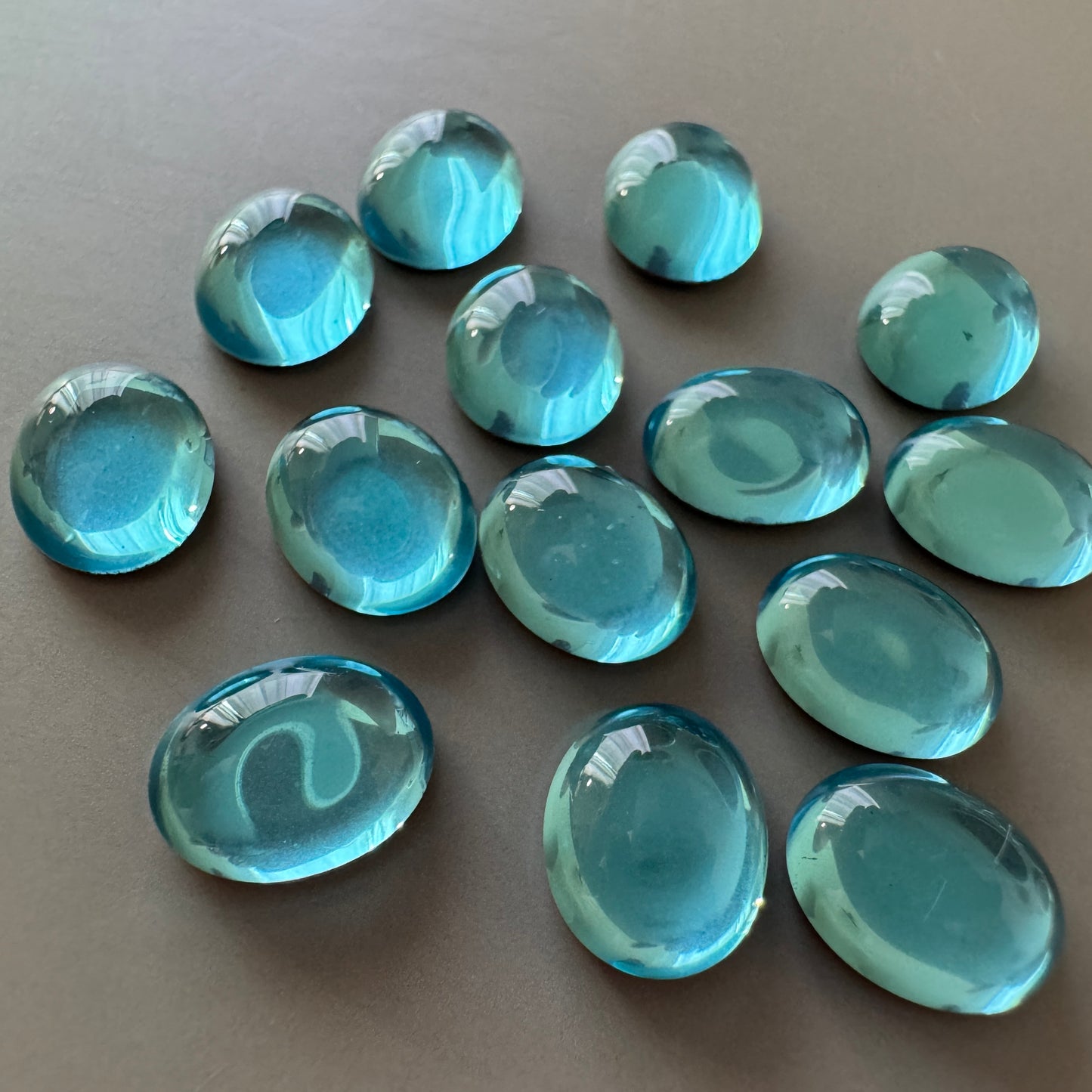 Czech Vintage Glass Cabochon Aqua 10×8mm 【2 pcs】