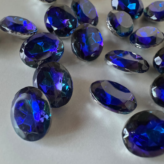 Czech Vintage Glass Stone Bermuda Blue Oval 10×8mm【2pcs】