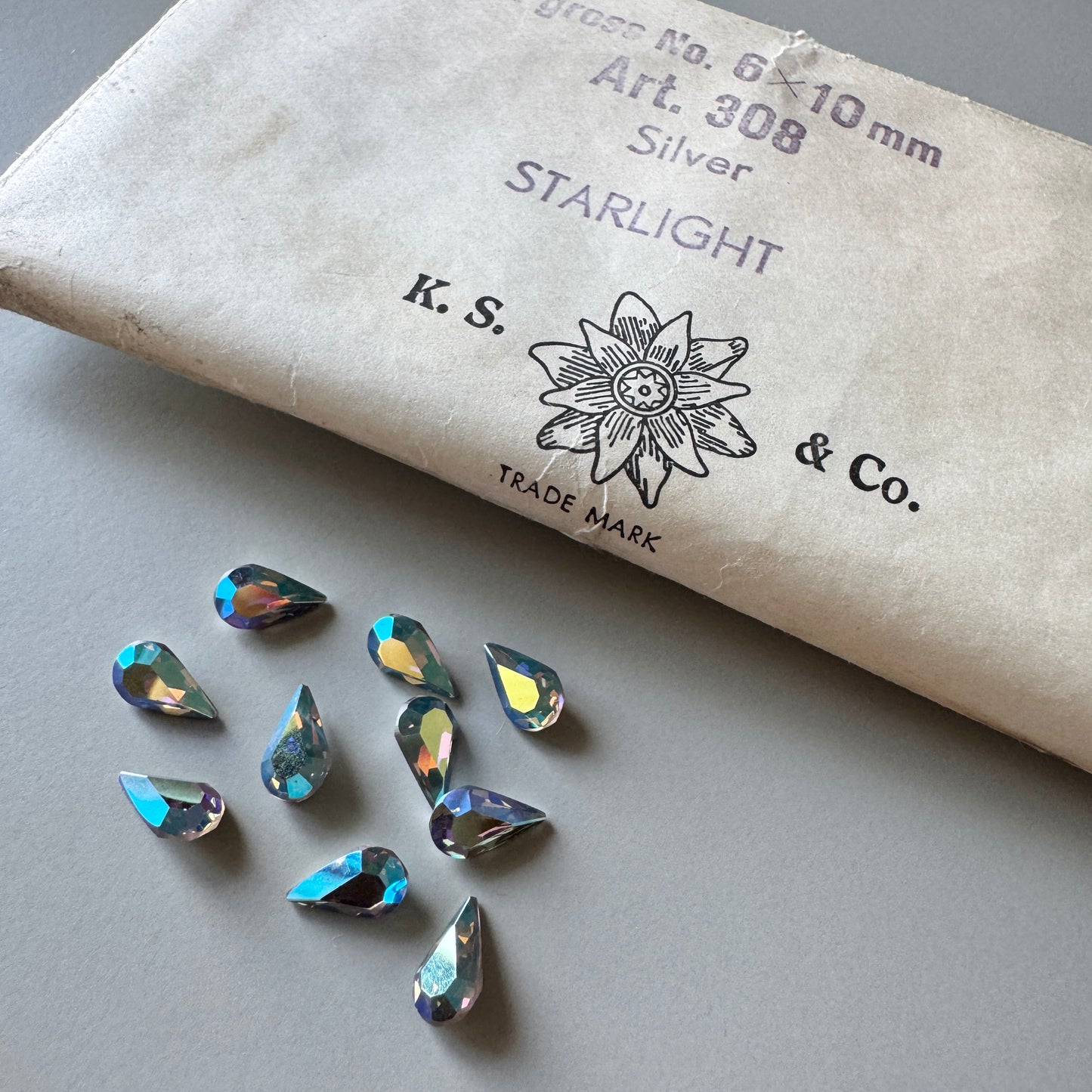 Vintage Swarovski #308 Pearshape Starlight AB 10x6mm【2 pcs】
