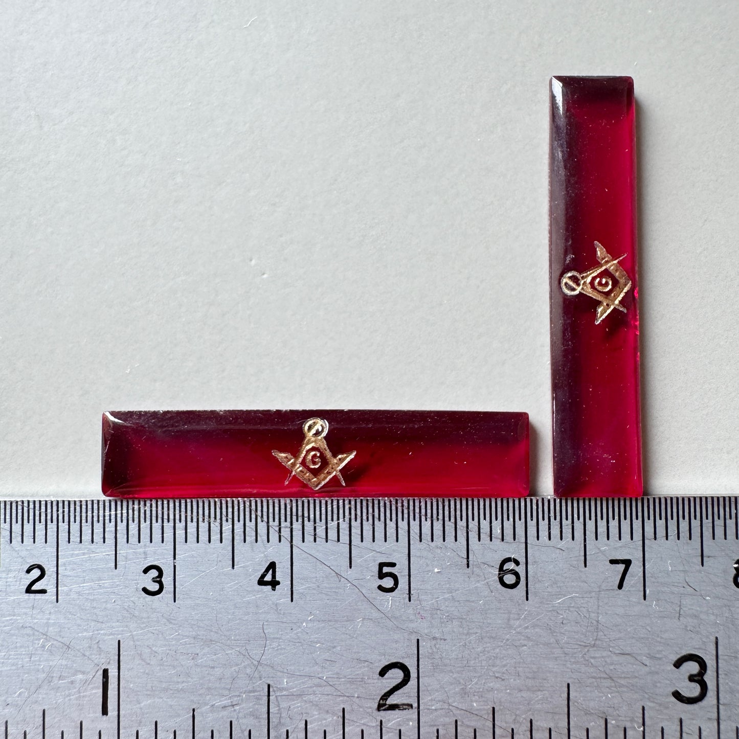 German Vintage Masonic Emblem Glass Cabochon 37×8mm