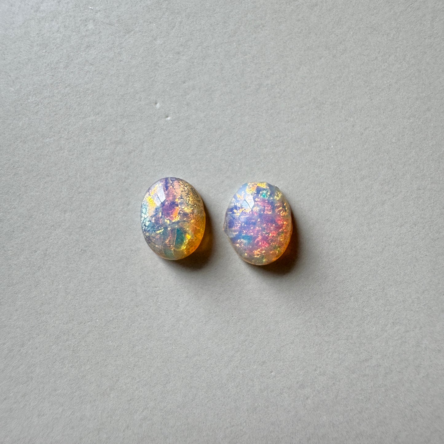 Japan Vintage Glass Cabochon Fire Opal Oval 8x6mm【2 pcs】