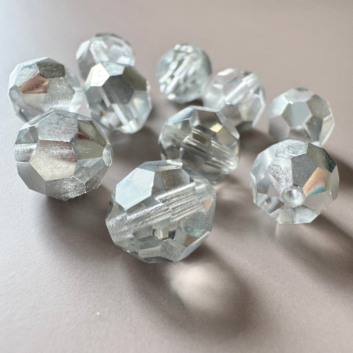 Czech Vintage Machine Cut Glass Beads Crystal/Labrador 10mm【2 pcs】