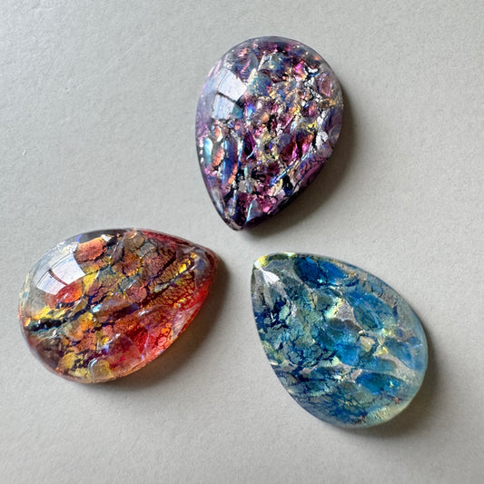 Czech Vintage Glass Cabochon Fire Opal Pearshape 15x11mm【3 colors】