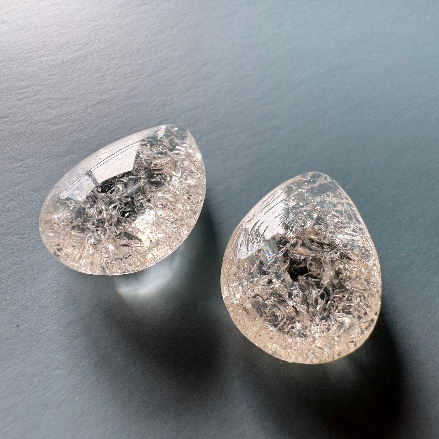 W.Germany Vintage Glass Stone Crackle Crystal Pearshape 18x13mm