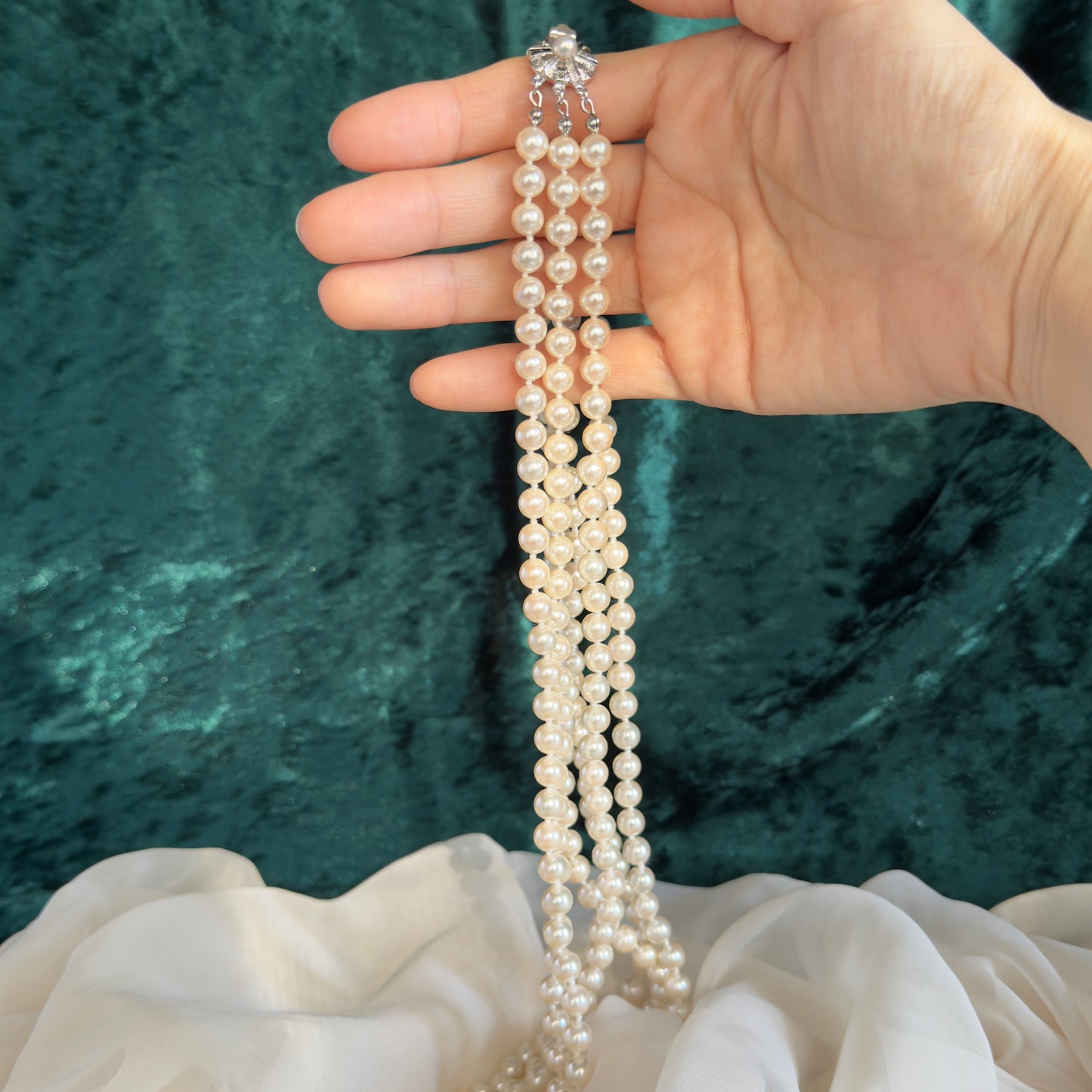 【Made in Japan】Shell Pearl 3 Strands Matinee Necklace SP07