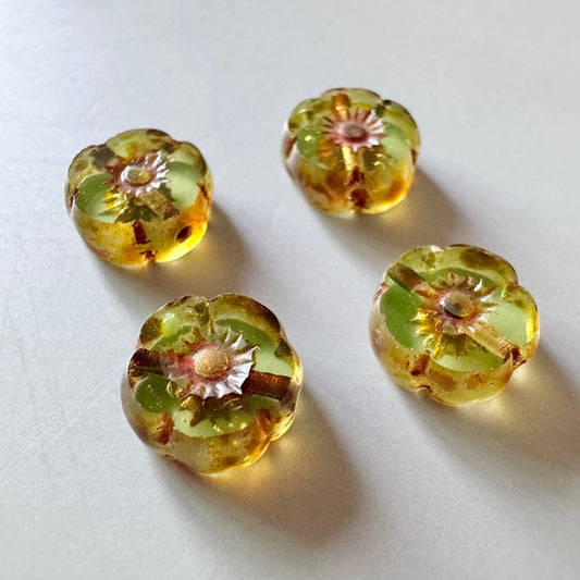 Czech Pressed Vaseline Beads Flower 8mm【4 pcs】