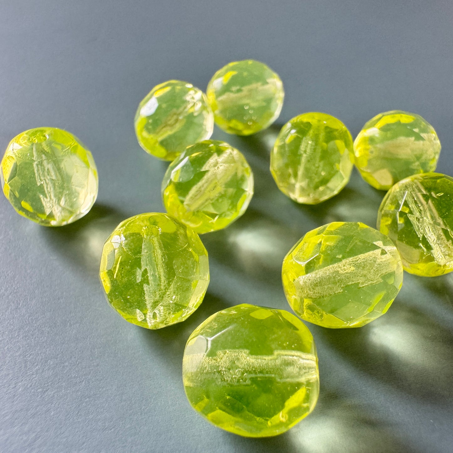 Czech Fire Polished Faceted Round Vaseline Beads 10mm【2 pcs】