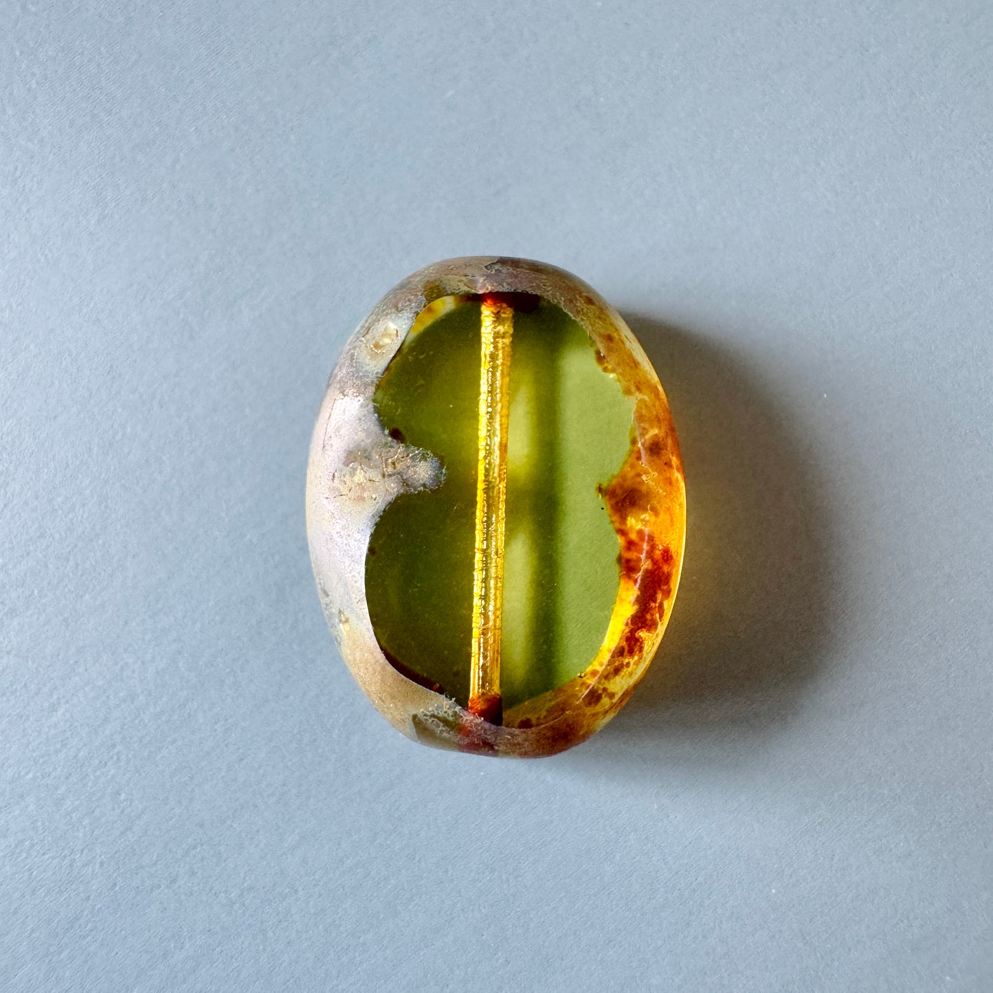 Czech Pressed Vaseline Window Flat Oval Beads 22x17mm