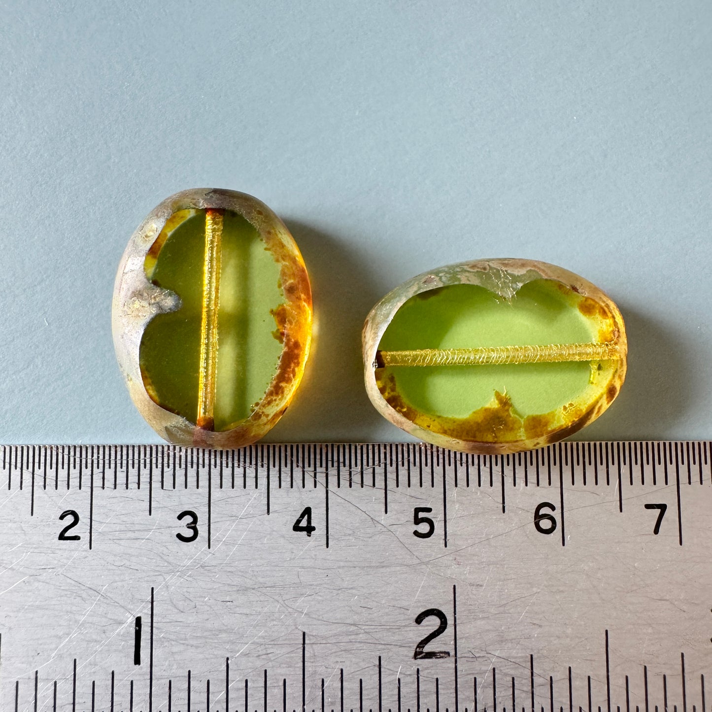 Czech Pressed Vaseline Window Flat Oval Beads 22x17mm