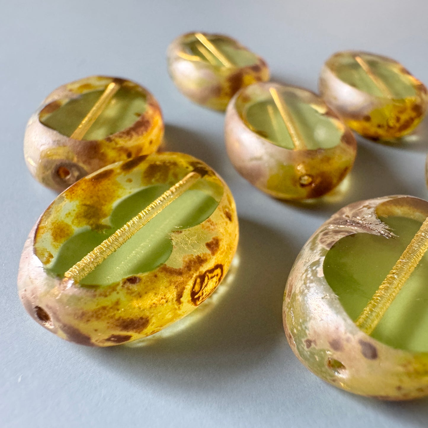 Czech Pressed Vaseline Window Flat Oval Beads 22x17mm