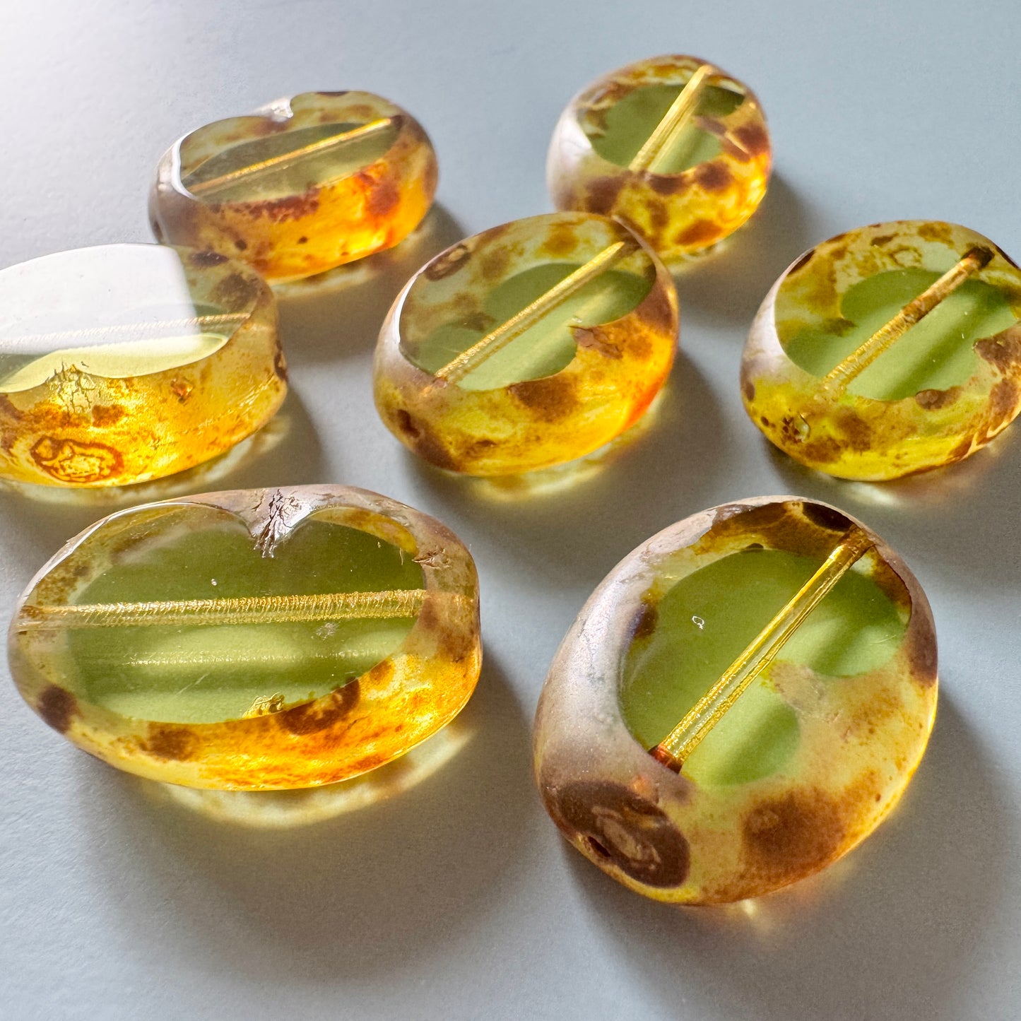 Czech Pressed Vaseline Window Flat Oval Beads 22x17mm