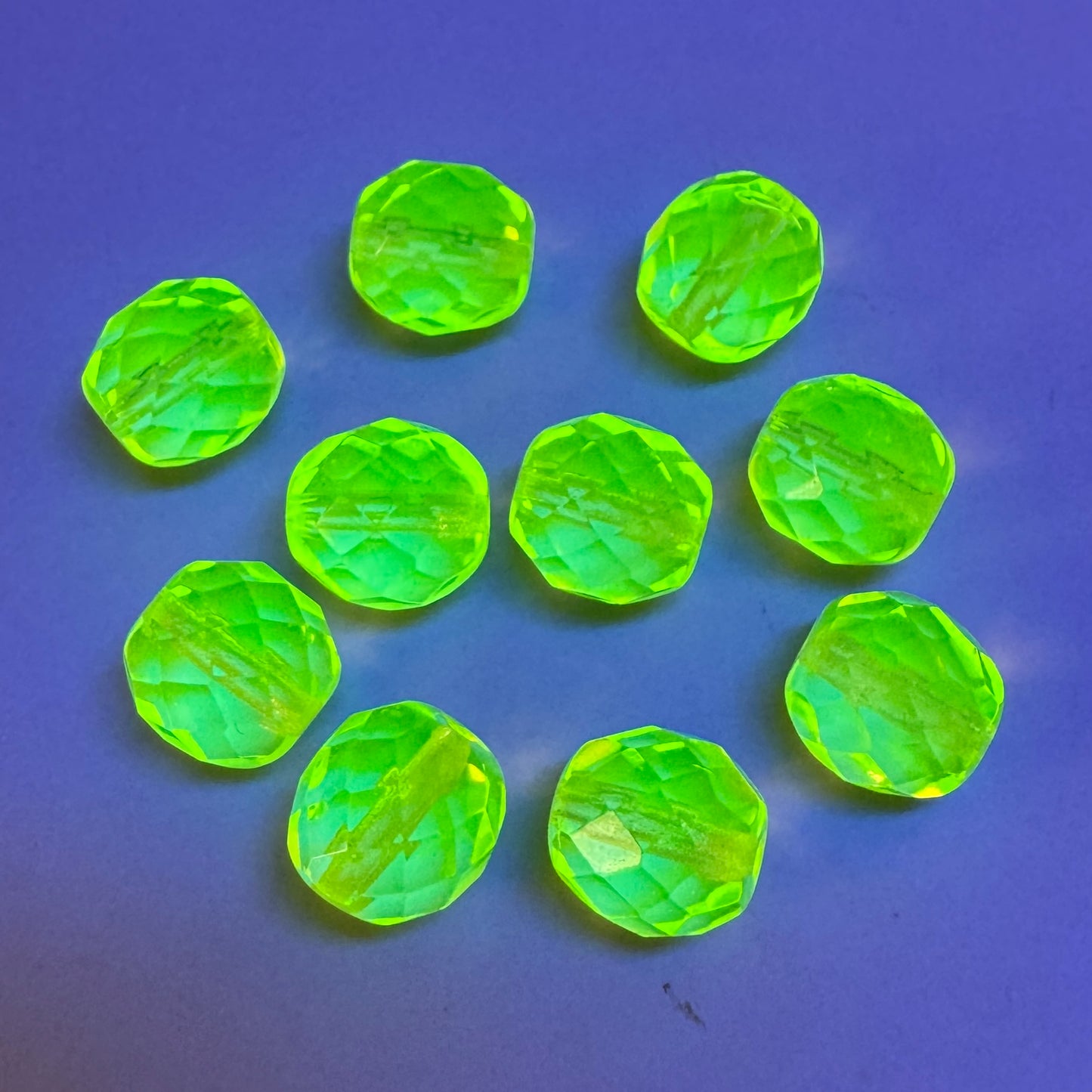 Czech Fire Polished Faceted Round Vaseline Beads 10mm【2 pcs】